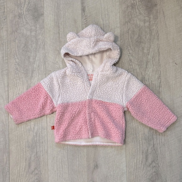 Pink and White Sherpa Hoodie with Bear Ears - Picture 1 of 13